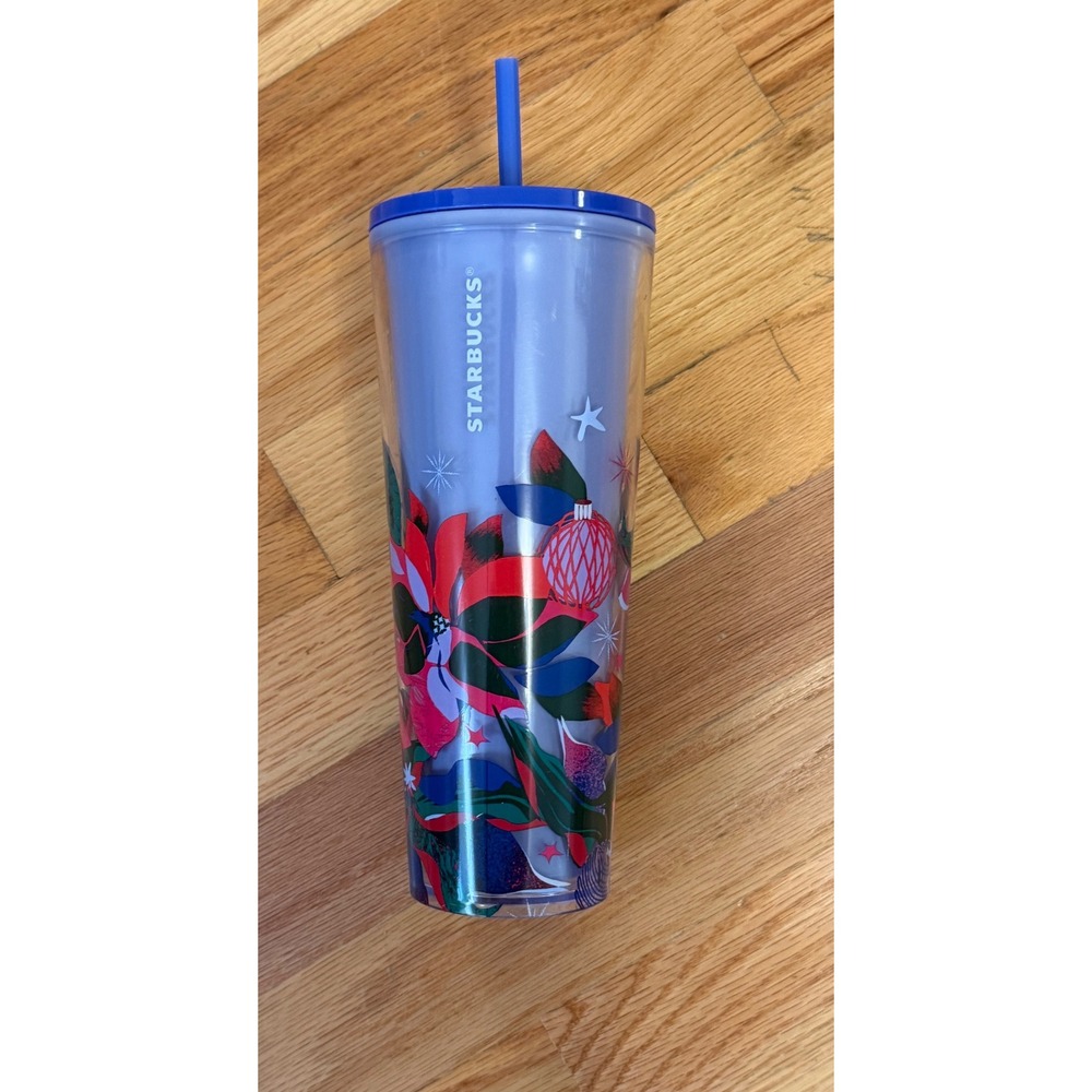Starbucks 2023 Holiday Venti 24oz Cold Cup Floral Ornament Purple Tumbler New